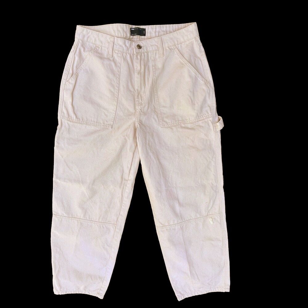 ASOS‎ Design Carpenter Pants Men 32x32 Baggy Ivory Cotton Canvas Wider Legs NWOT
